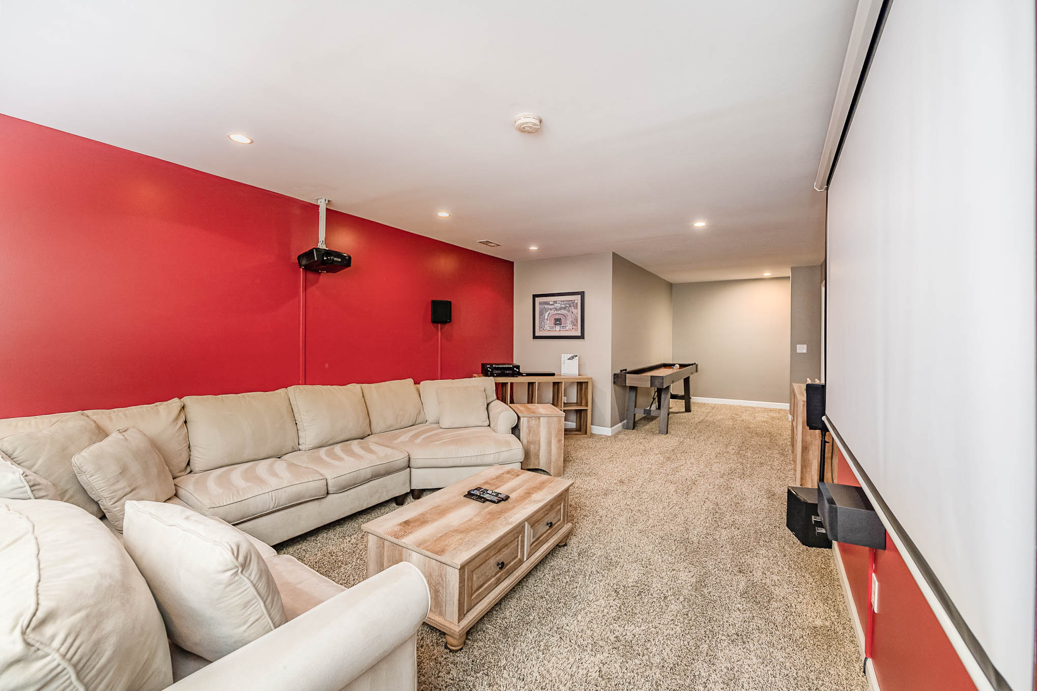 Steps down to entertainment area